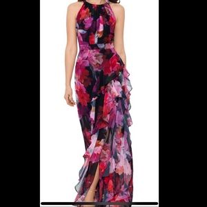 Betsy & Adam Floral Print Chiffon Maxi